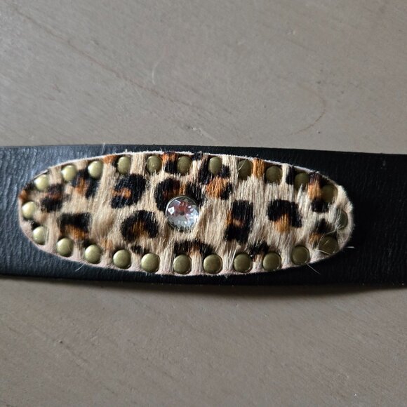 Linea Pelle Black Leather and Leopard Belt, Size M - Picture 4 of 5